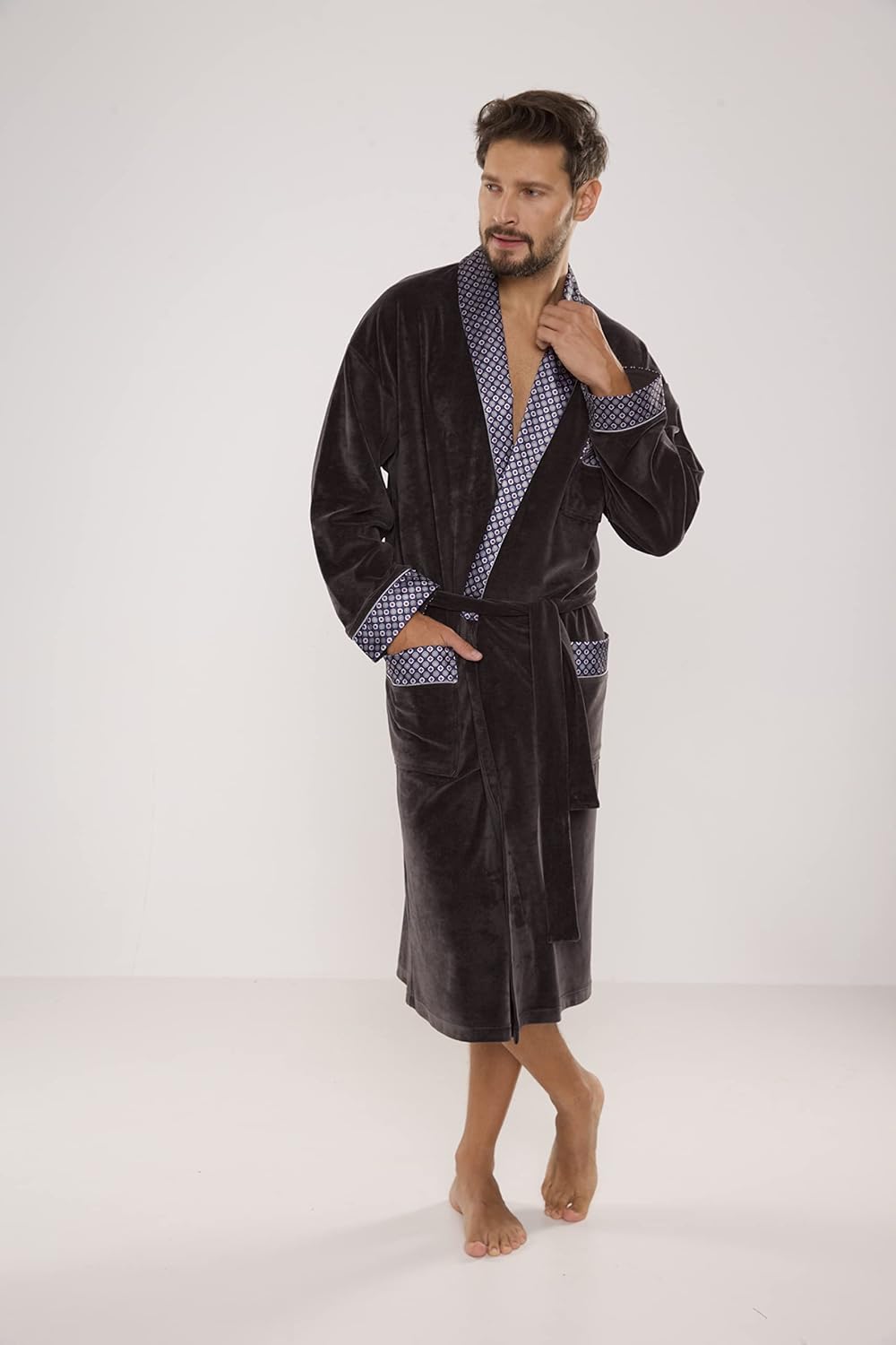 FOREX Lingerie edler und hochwertiger Baumwoll-Bademantel Herren-Mantel im tollen Design XL Graphit-