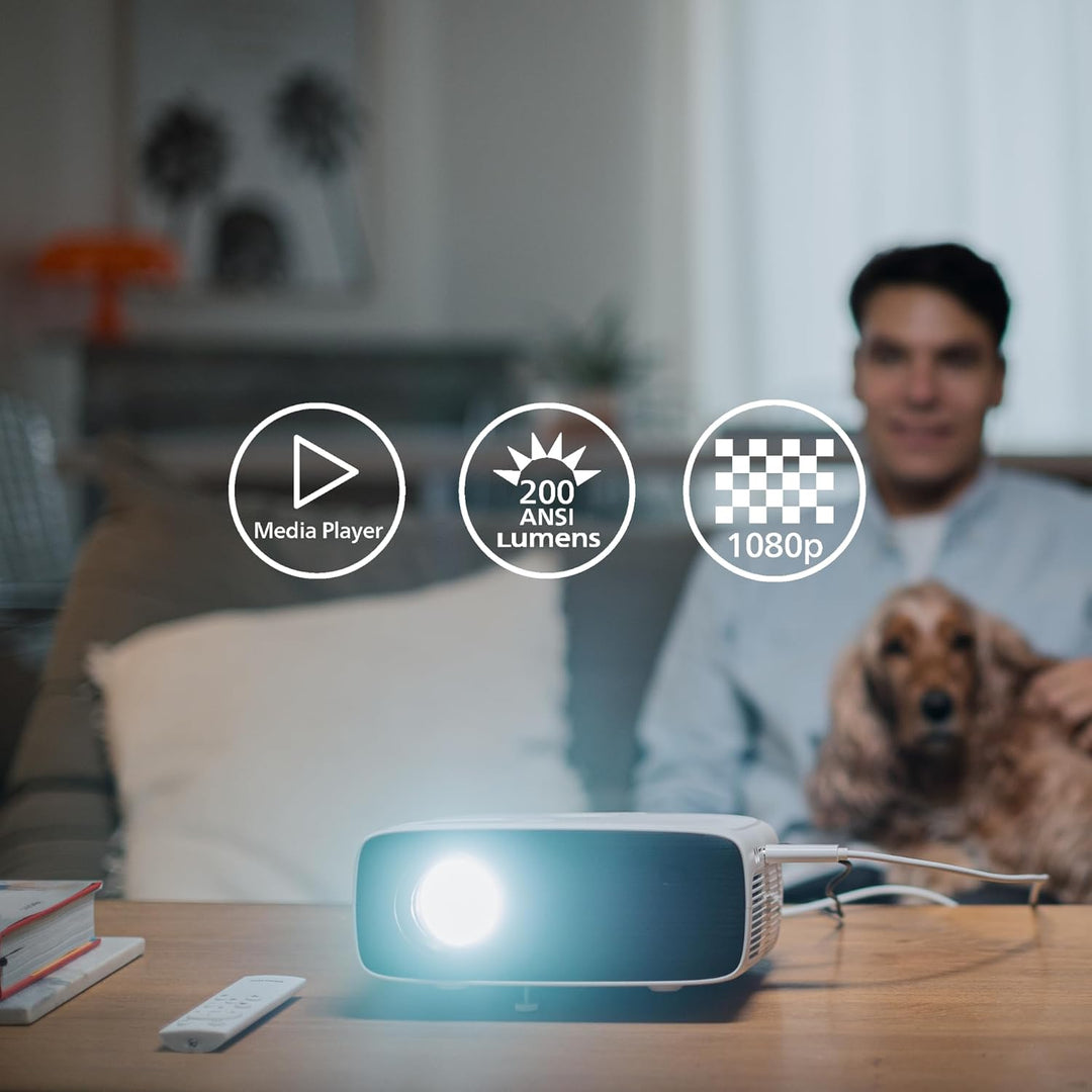 Philips NeoPix 200, Beamer Full HD 1080p, hoher Kontrast, mehrere Bildkorrekturen für eine flexible
