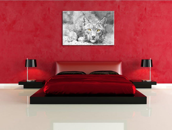 schöner wachsamer Luchs schwarz/weiss Deluxe Format: 100x70 cm auf Leinwand, XXL riesige Bilder fert