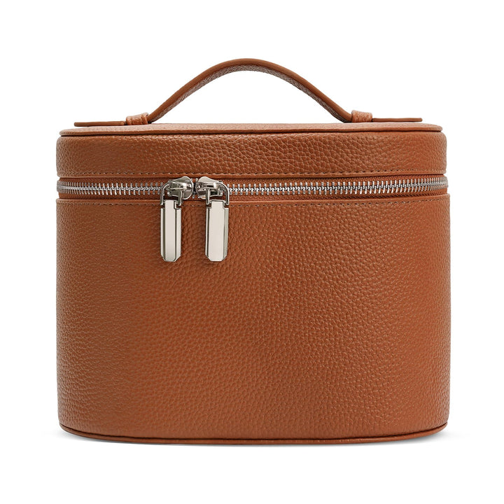 Kosmetiktasche, Leder-Make-up-Tasche, tragbare Make-up-Tasche, abnehmbare Fächer, Braun Braun M(8*5.
