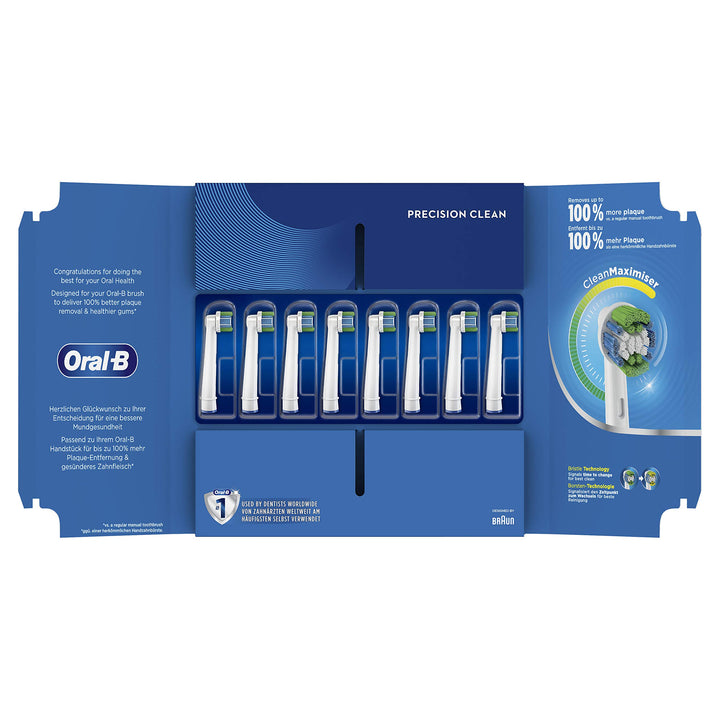 Oral-B Precision Clean Aufsteckbürsten für elektrische Zahnbürste, 8 Stück, mit CleanMaximiser-Borst