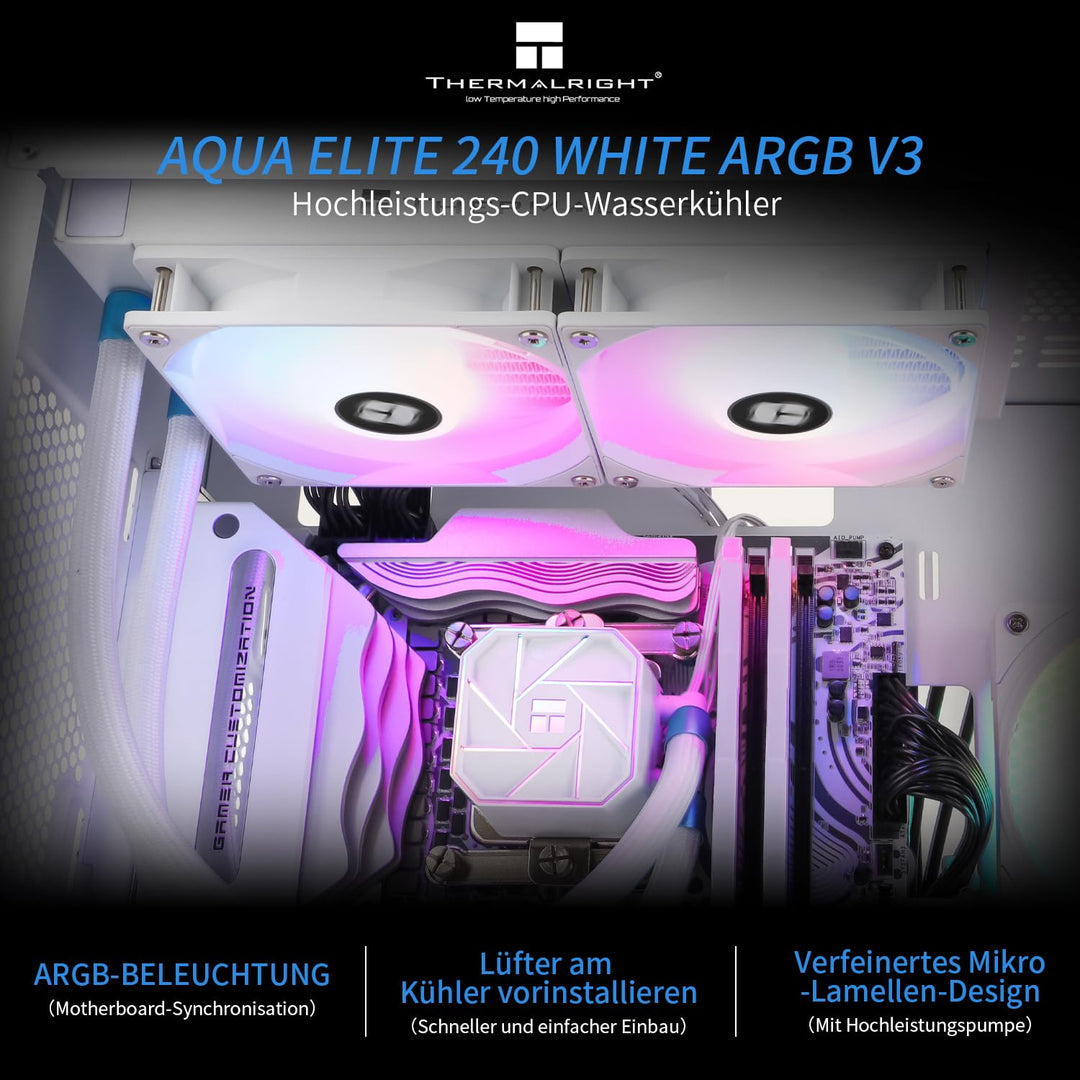 Thermalright AQUA ELITE 240 WHITE V3 Flüssig-CPU-Kühler, 240 Kühlreihen, 2 x 120mm PWM-Lüfter, S-FDB