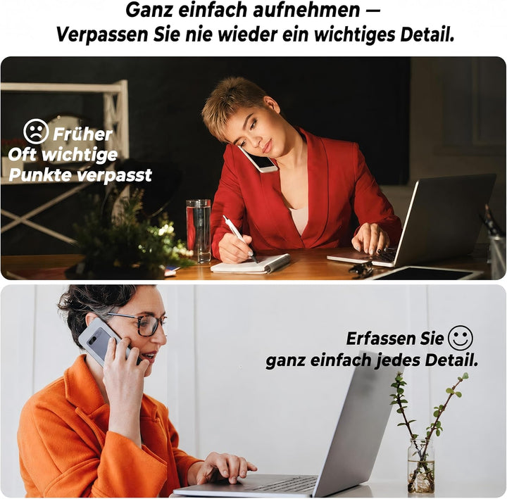 KI Diktiergerät, Diktiergerät Mini 64 GB, Schwarzes Gehäuse | Gestützte Transkription und Zusammenfa