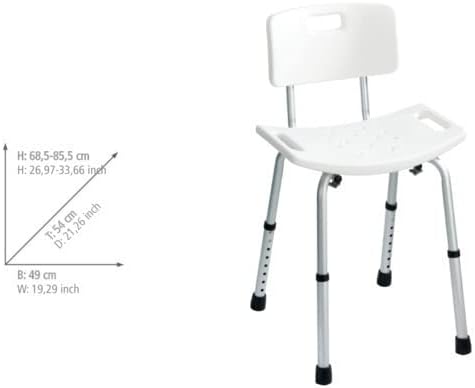 WENKO Badhocker mit Rückenlehne Secura Duschhocker Weiss 49 x 68,5 -85,5 x 54 cm Weiss, 49 x 68,5 -8
