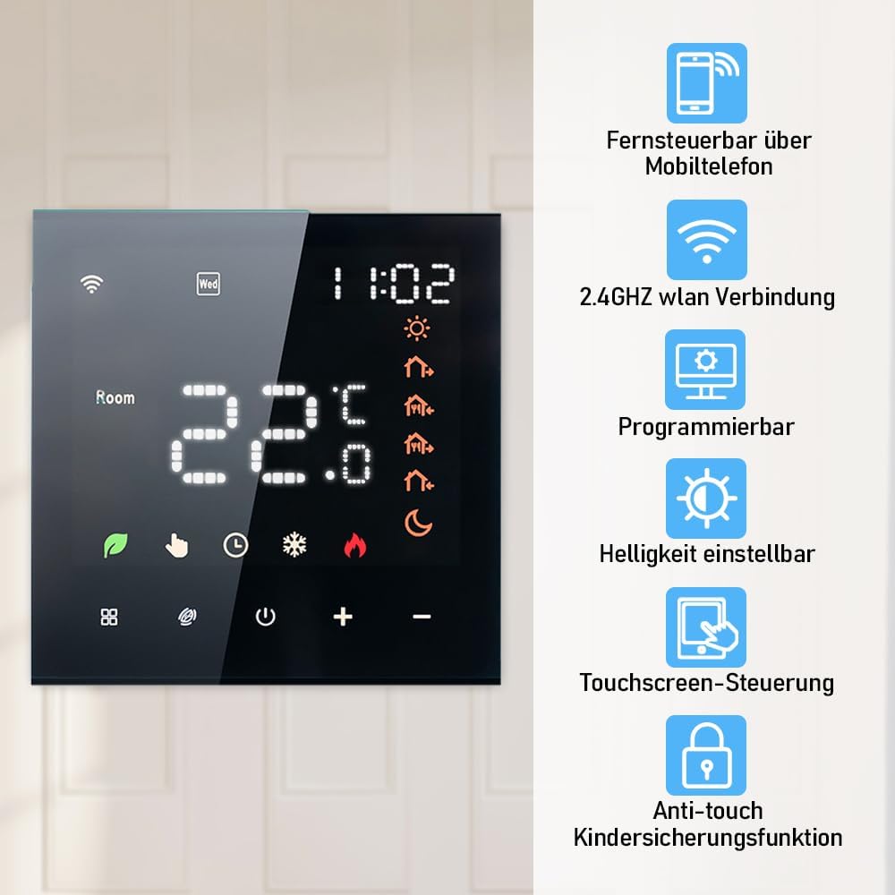 Decdeal WiFi Smart Thermostat Raumthermostat,Wasser Thermostat Fussbodenheizung,Fernsteuerung Progra
