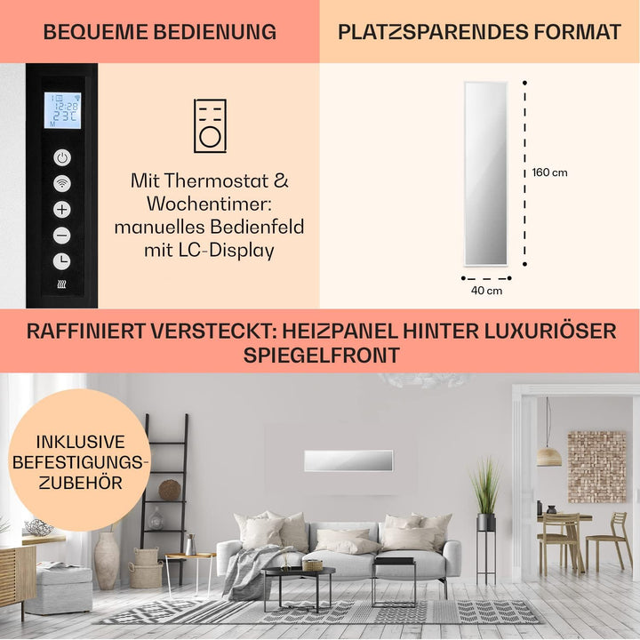 Klarstein Infrarotheizung, Infrarot Spiegelheizung Standgerät, Infrarotheizung mit Thermostat, Heizu
