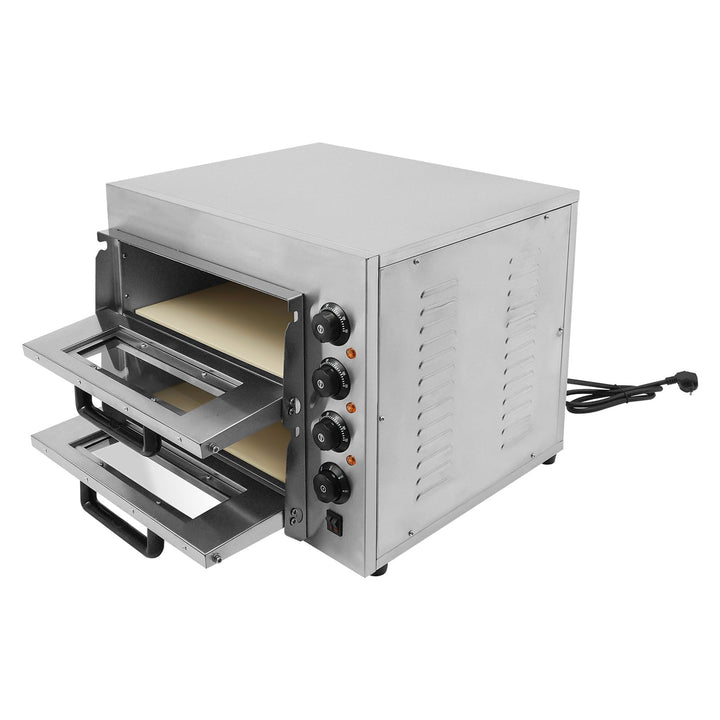 Elektro Pizzaofen Doppelstockstruktur Pizza Oven 3000W Pizza Ofen Einstellbare Temperatur 50-350℃/12