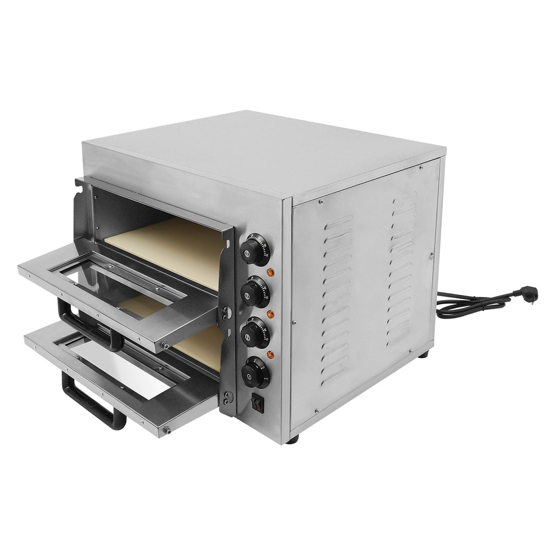 3000 W Elektrisch Pizzaofen aus Edelstahl mit Temperaturregelung, 2 Etagen Multifunktionsofen Pizza-