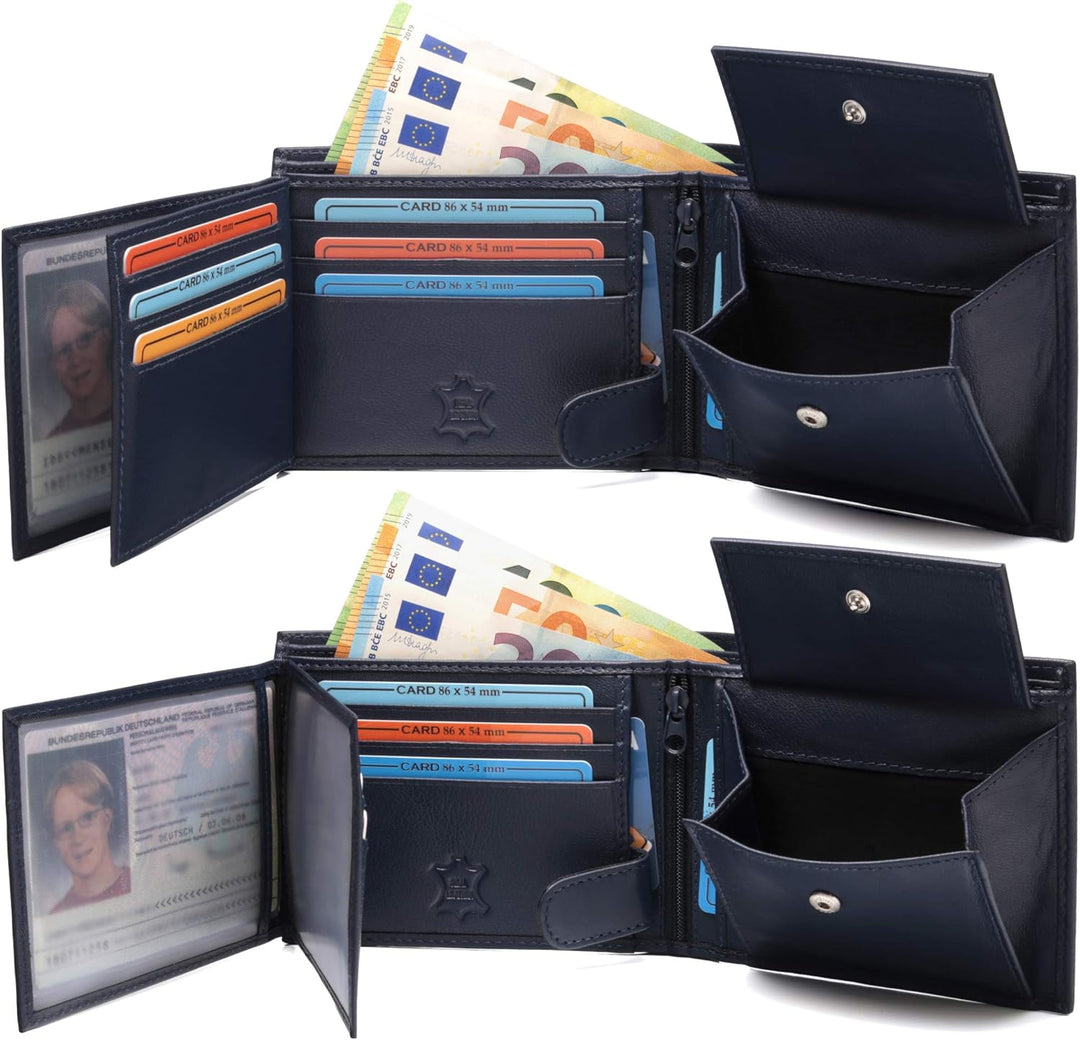 Fa.Volmer ® Leder Geldbörse Herren - extra-stabile Doppelnaht - 9 Fächer für Kreditkarten - Querform