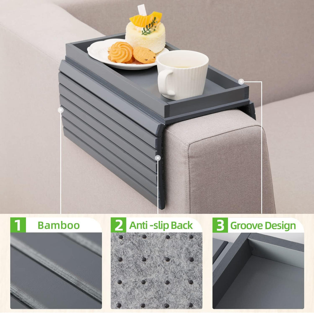 GEHE Natural Bamboo Sofa Arm Tray, Sofa Tray Table for Couch, Sofa Armrest Tray Table Anti-Slip Sofa