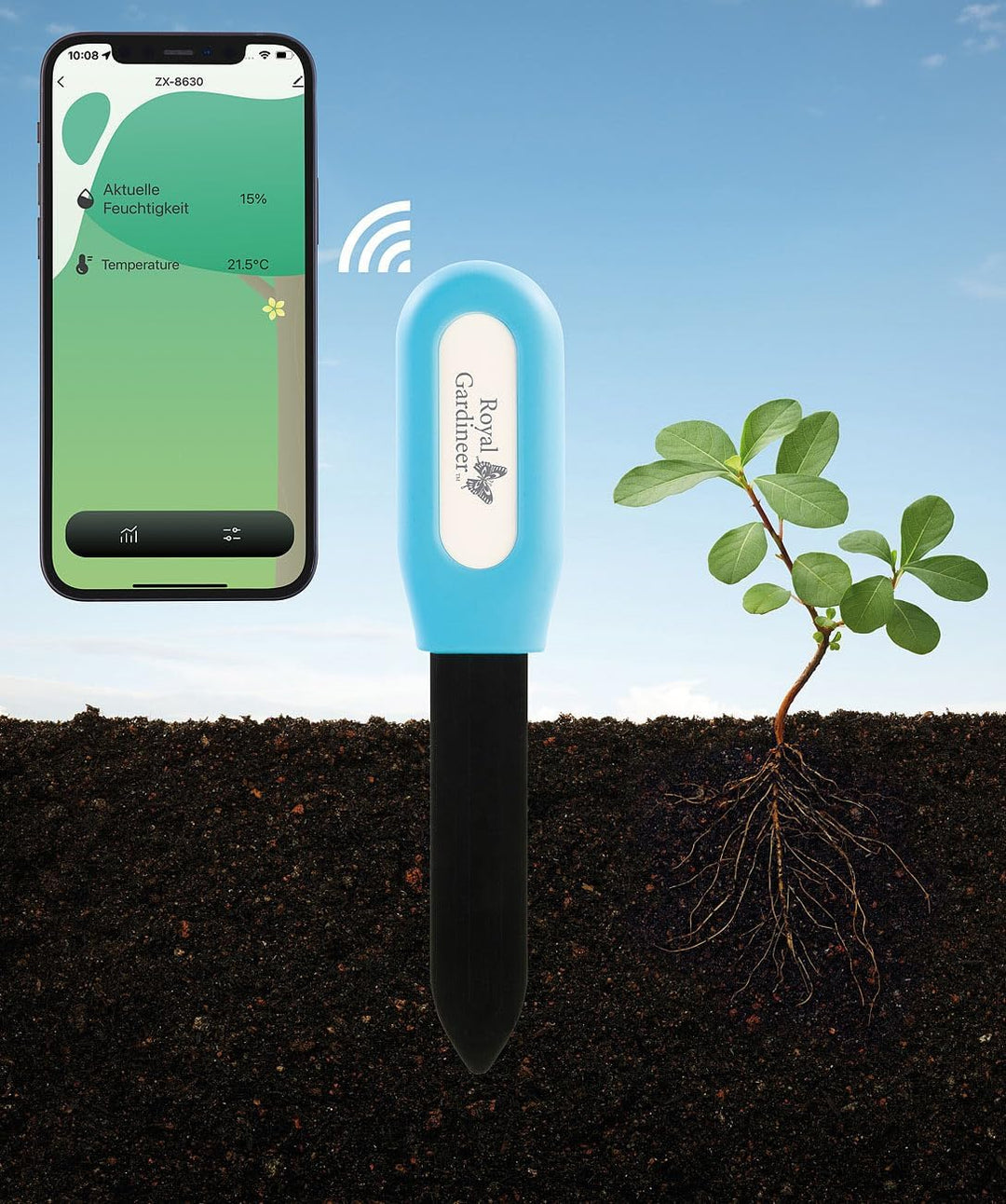 Luminea Home Control Bodenfeuchtigkeitssensor: 4X Pflanzen-Bodenfeuchtigkeits- & Temperatursensor +
