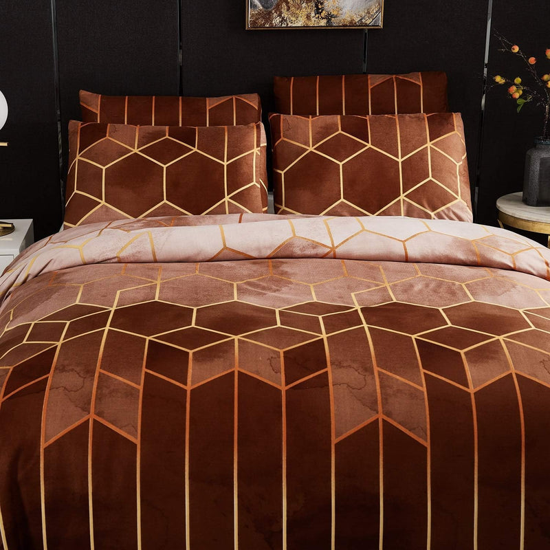 Luofanfei Microfaser Bettwäsche 200x220 Gelb Taupe Braun Khaki Streifen Geometrisch Gestreift Bettwa