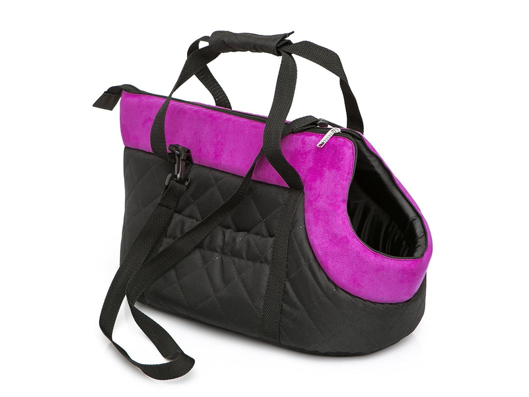 Hundetasche Tragetasche für kleinen und mittleren Hund Welpen Katze, Schwarz mit Pink - von 5 kg L -