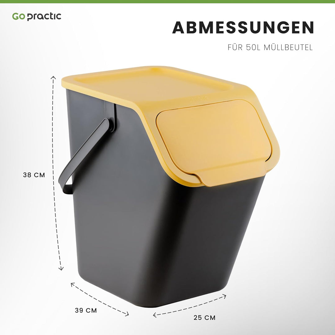 Go Practic Set von 3 Mülleimer Stapelbox | Abfalltrennsystem zur Mülltrennung in der Küche | Abfalls