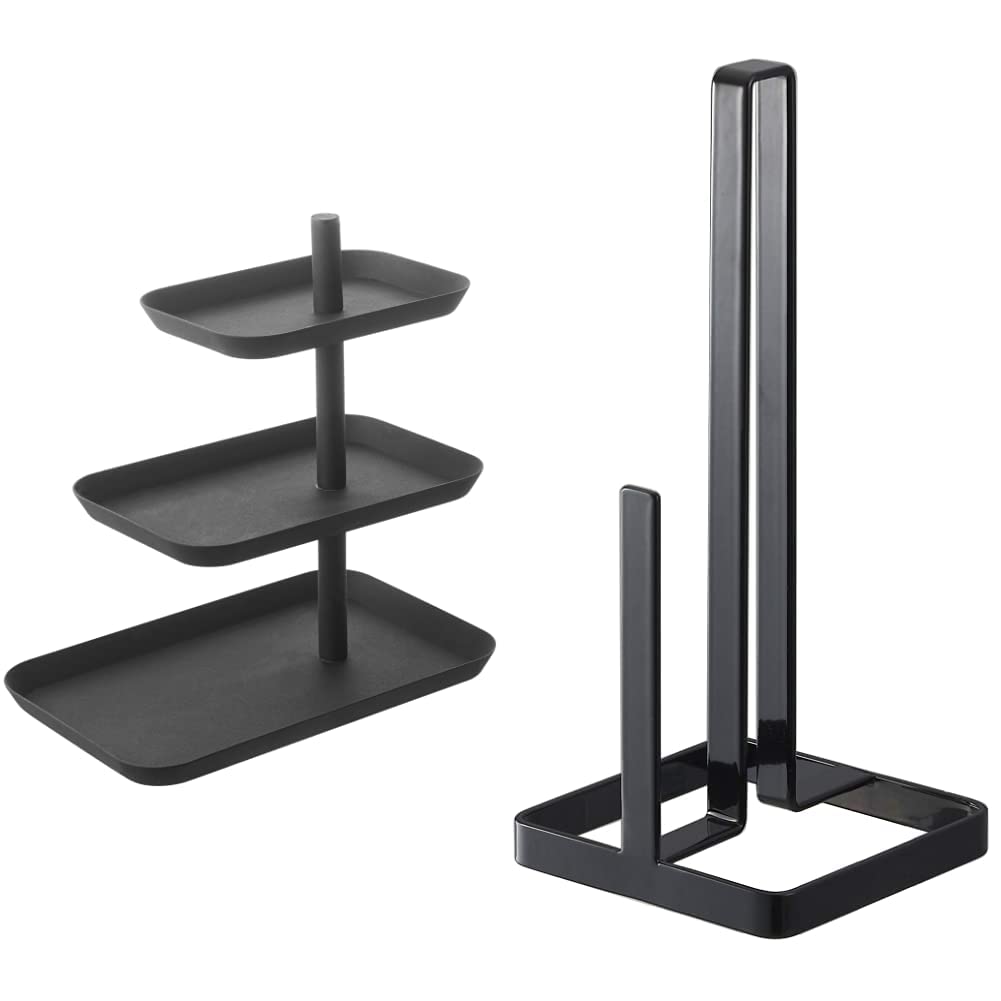 YAMAZAKI 4281 Tower Etagere, Stahl, Schwarz, One Size & Tower Küchenrollenhalter, Stahl, Schwarz, On