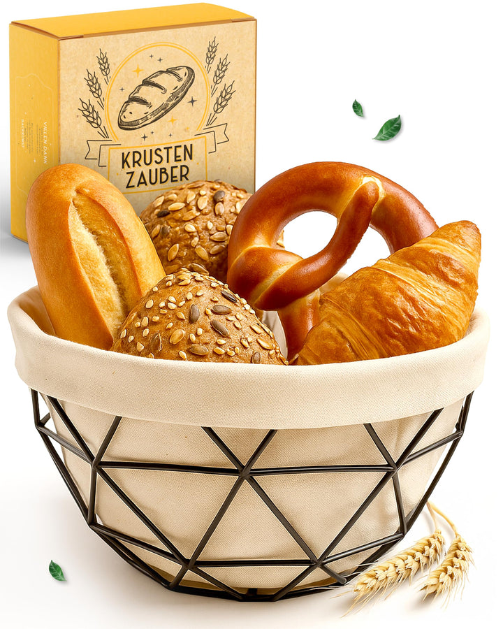 KRUSTENZAUBER Brotkorb modern mit Metallgestell - Waschbares Brotkörbchen für Brot & Brötchen - 20cm