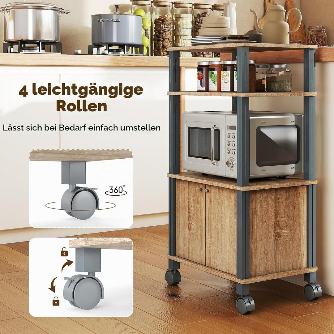 GIANTEX Servierwagen mit Rollen, Mikrowelle, Küchenwagen mit 4 Rädern und 2 Bremsen, Aufbewahrungsre