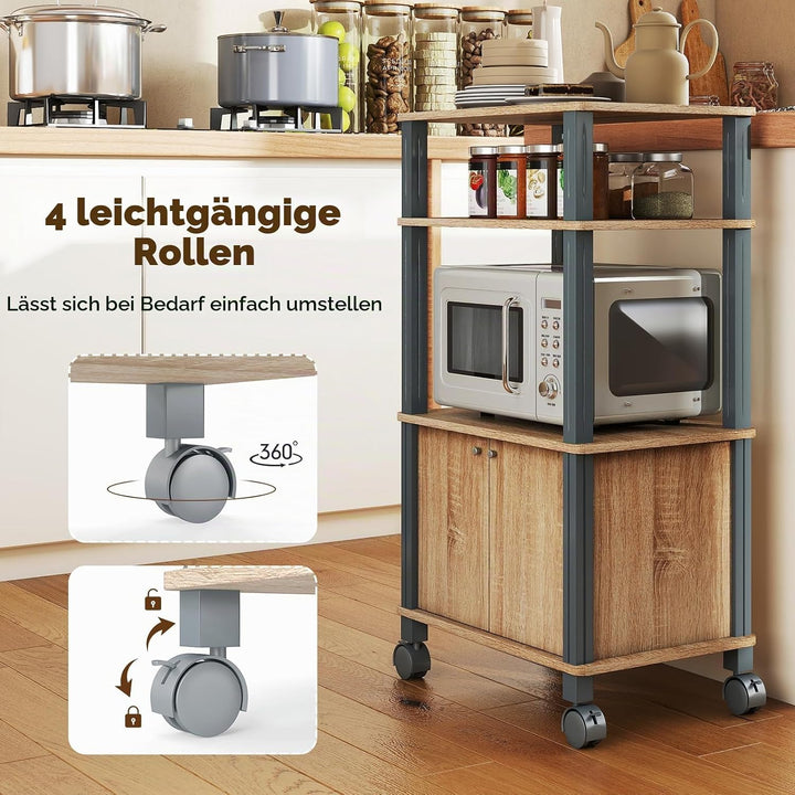 GIANTEX Servierwagen mit Rollen, Mikrowelle, Küchenwagen mit 4 Rädern und 2 Bremsen, Aufbewahrungsre