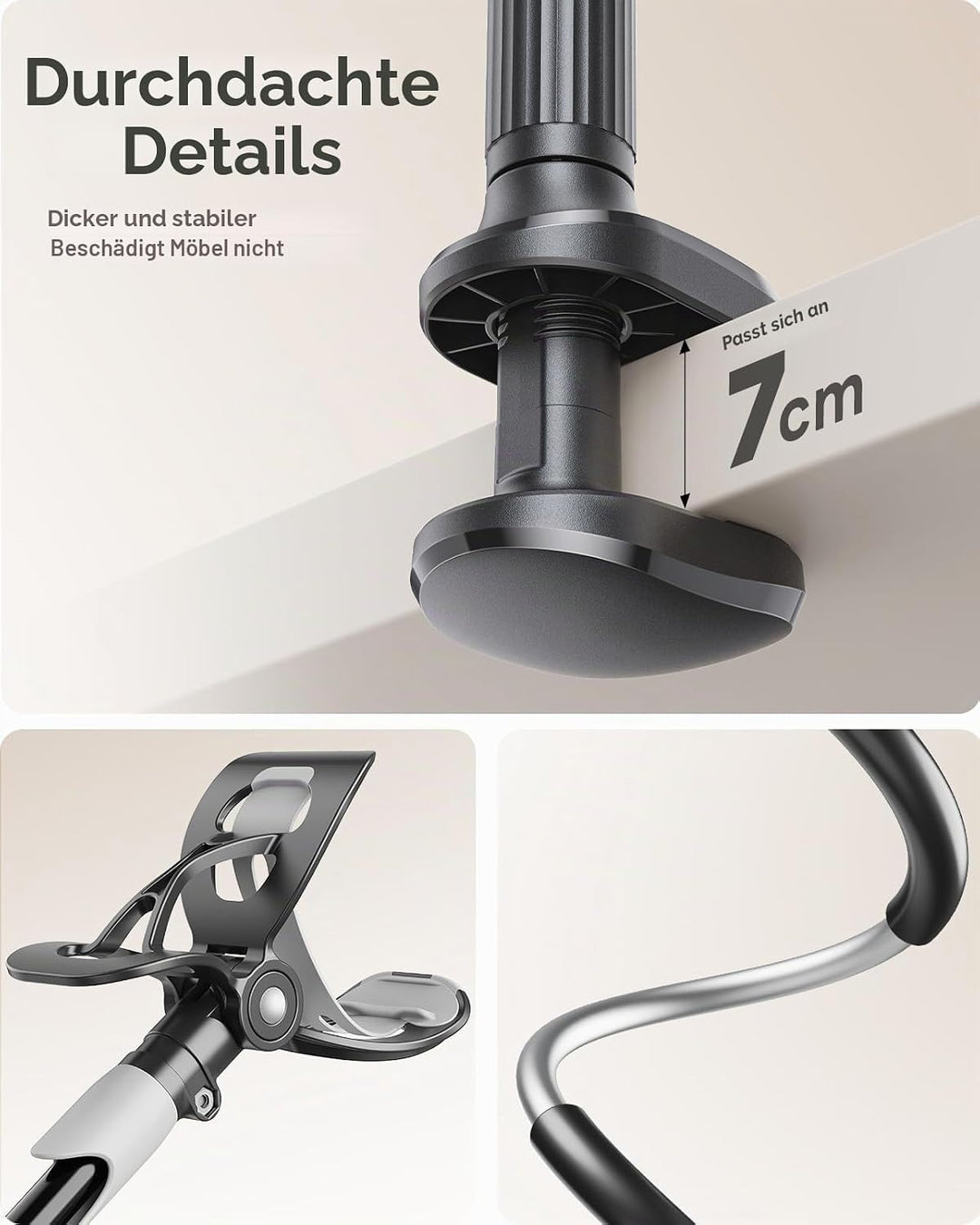 SAIJI Handy Halter für Bett, Schwanenhals Handy Halterung Braun, Braun