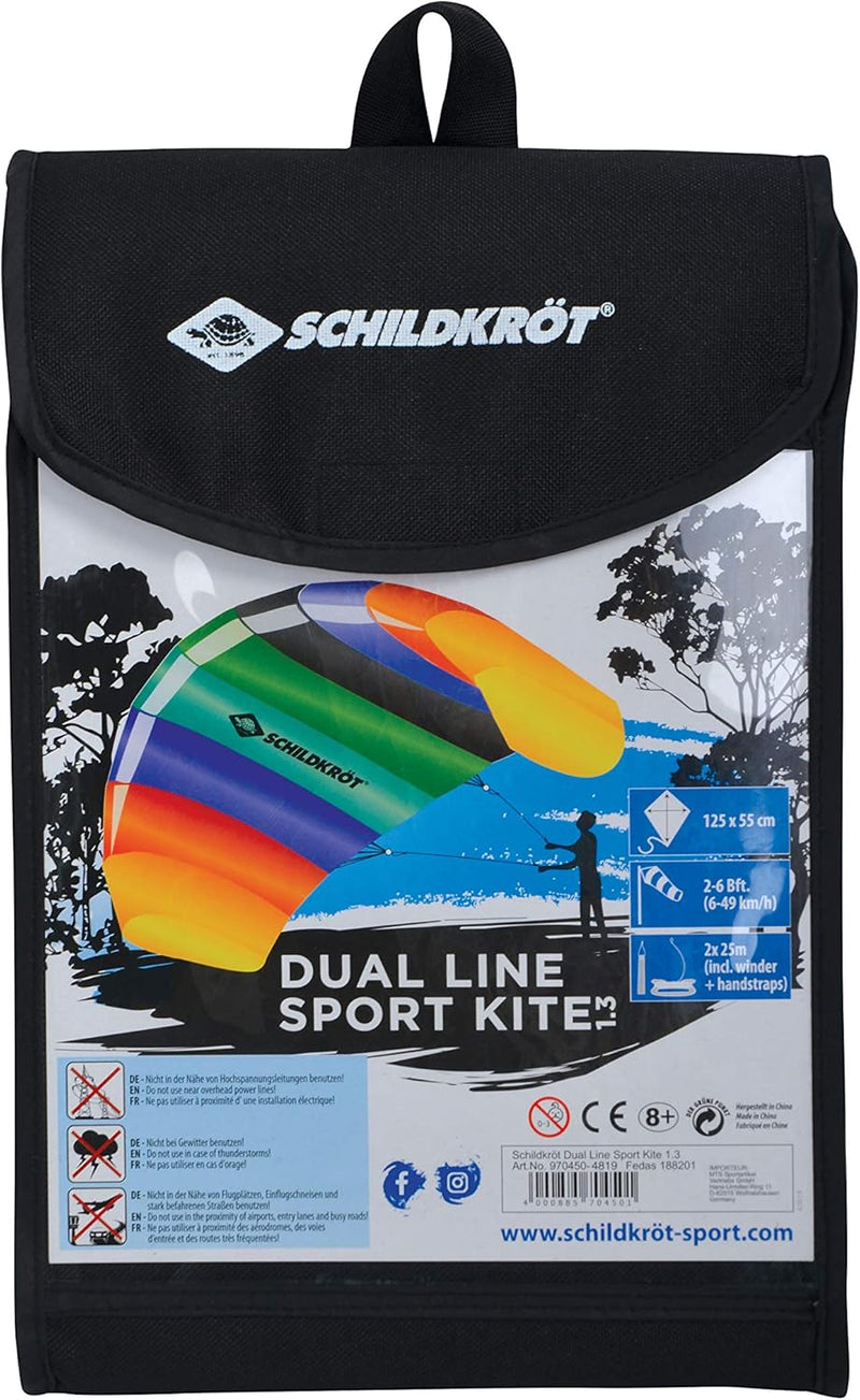 Schildkröt Dual Line Sport Kite, Zweileiner Lenkmatte, inkl. 25 kp Polyesterschnüre, 2x25m auf Winde