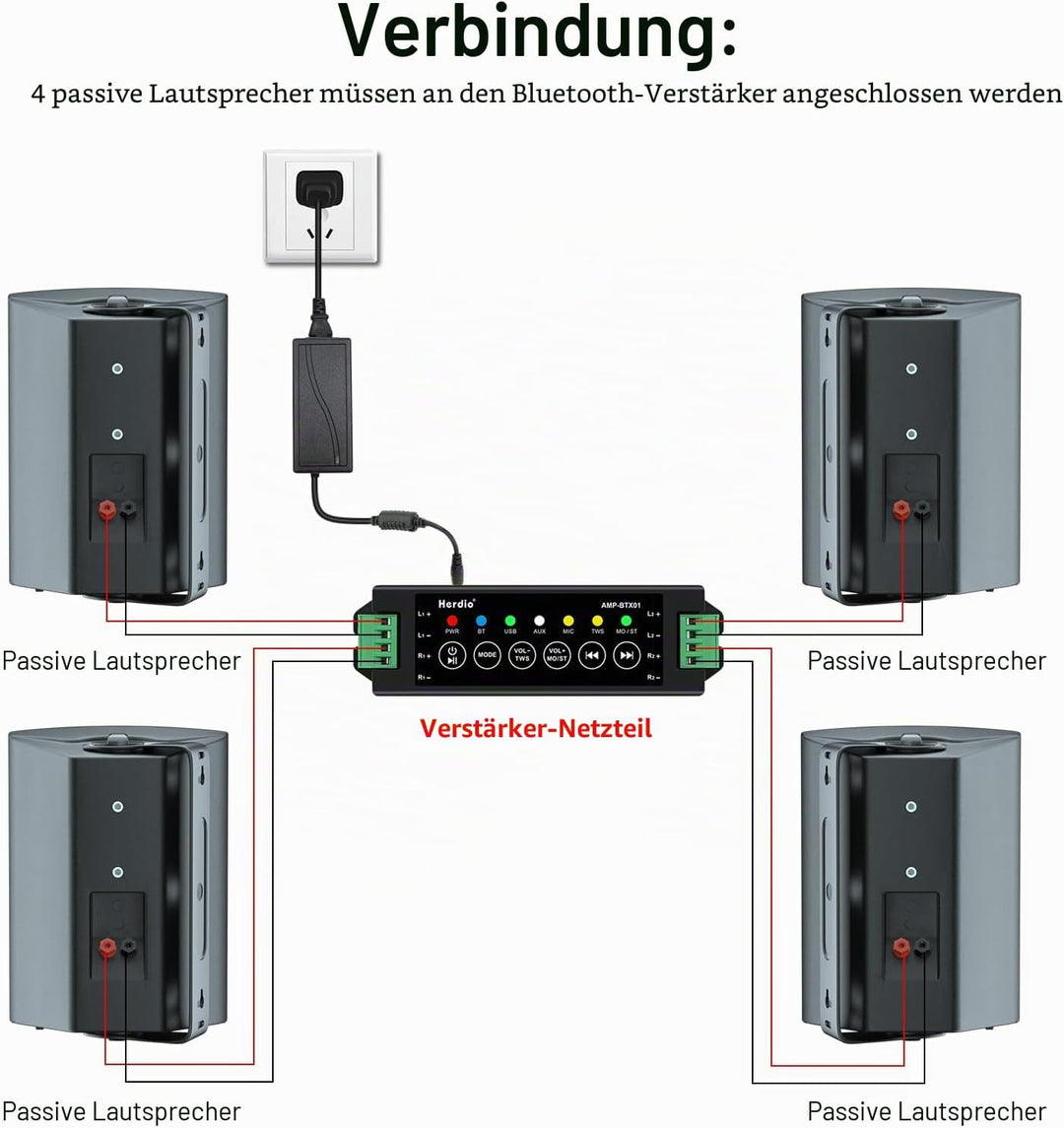 Herdio 6,5 Zoll Outdoor-Lautsprecher Wasserdicht，800W Aussenlautsprecher Mit Bluetooth Stereo-Verstä