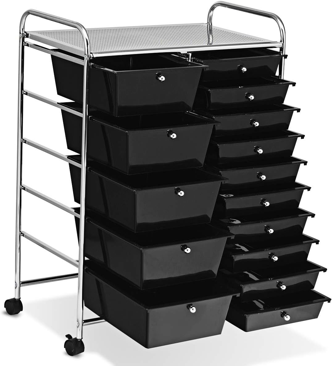 COSTWAY Rollwagen mit 15 stapelbaren Schubladen, Schubladenwagen Rollcontainer mit Metallgestell und