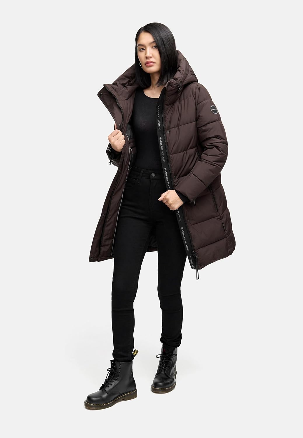 MARIKOO Damen Wintermantel warmer Steppmantel lang mit Kapuze und hohem Kragen Karumikoo XVI XS-5XL