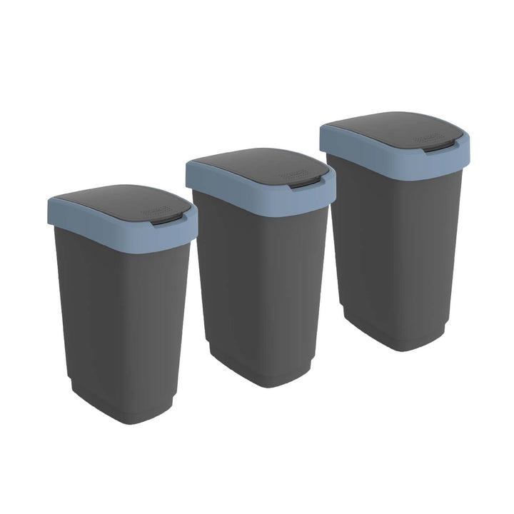 Rotho Twist 3er-Set Mülleimer 50l mit Deckel, Kunststoff (PP) BPA-frei, schwarz/blau, 3x 50l (40.1 x