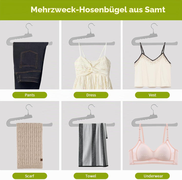 ManGotree rutschfeste Samt-Hosenbügel, Filz-Jeansbügel mit Offenen Enden für Kleiderschrank-Organize