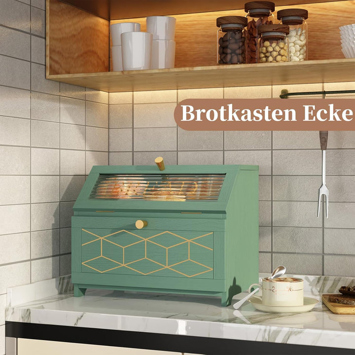 Brotkasten Holz, 2 Etagen Brot Aufbewahrungsbox, Grün Brotkasten Gross Mit Transparentem Fenster Bro