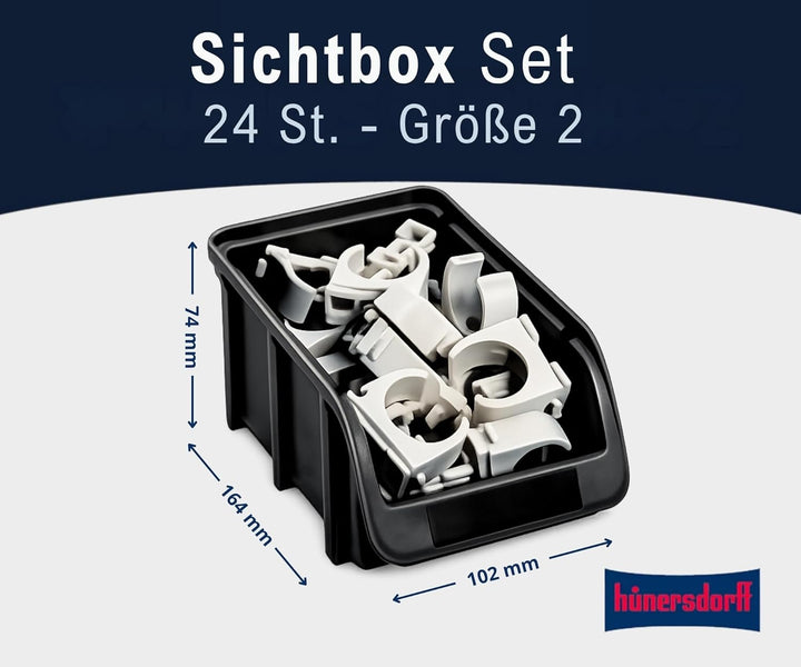 hünersdorff 24 x Sichtbox - Stapelbox Lagerbox SET in Gr. 2 - aus bruchsicherem Polypropylen (PP) -