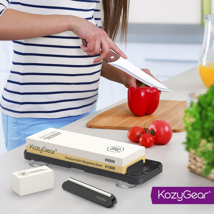 KozyGear | Premium Messer Schleifstein | doppelseitige Schleifsteine aus Korund 1000/6000 | Grosse S