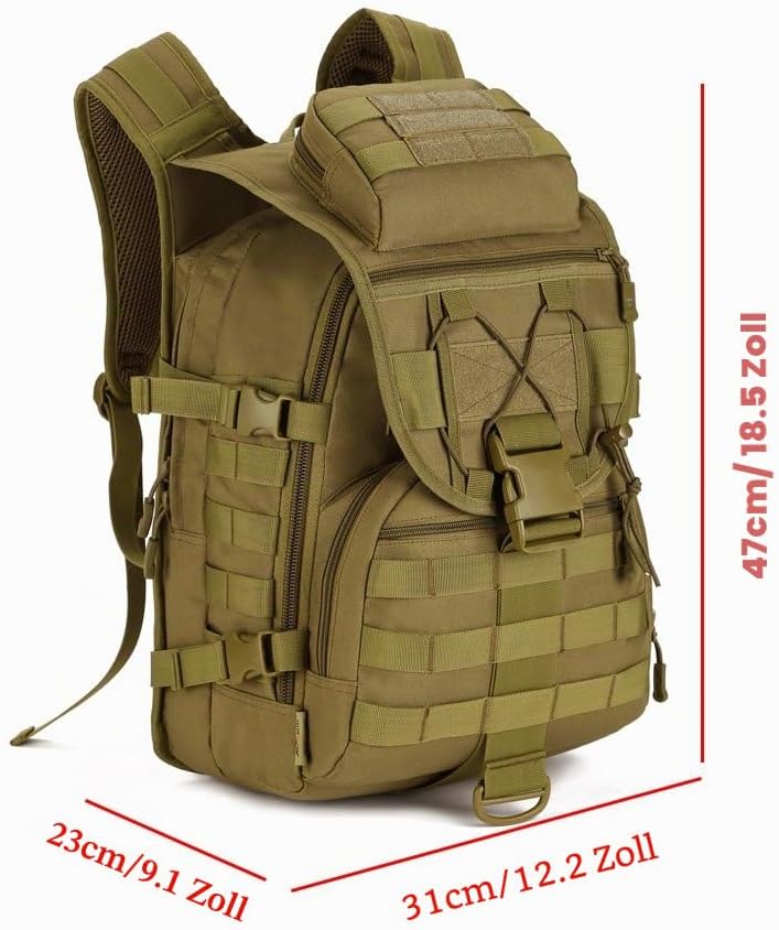 Taktischer Rucksack, 40 l, Trekking-Rucksack, wasserabweisend, Militär, Armee, Kampfrucksack, MOLLE,