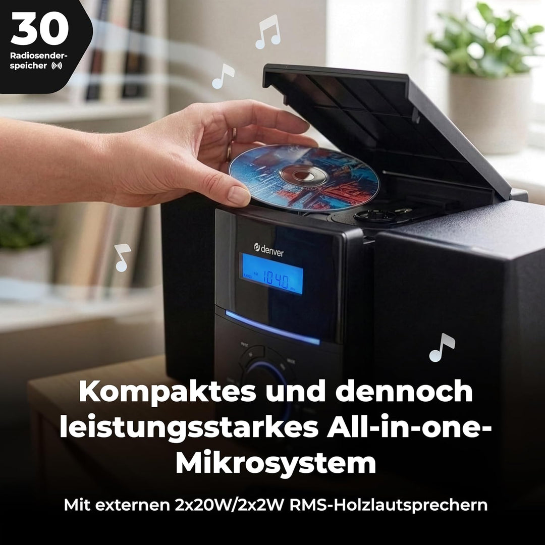 Denver MCA-240 Micro HiFi System – CD Player, FM-Radio, AUX-Anschluss – Dual-Alarmfunktion & Fernbed