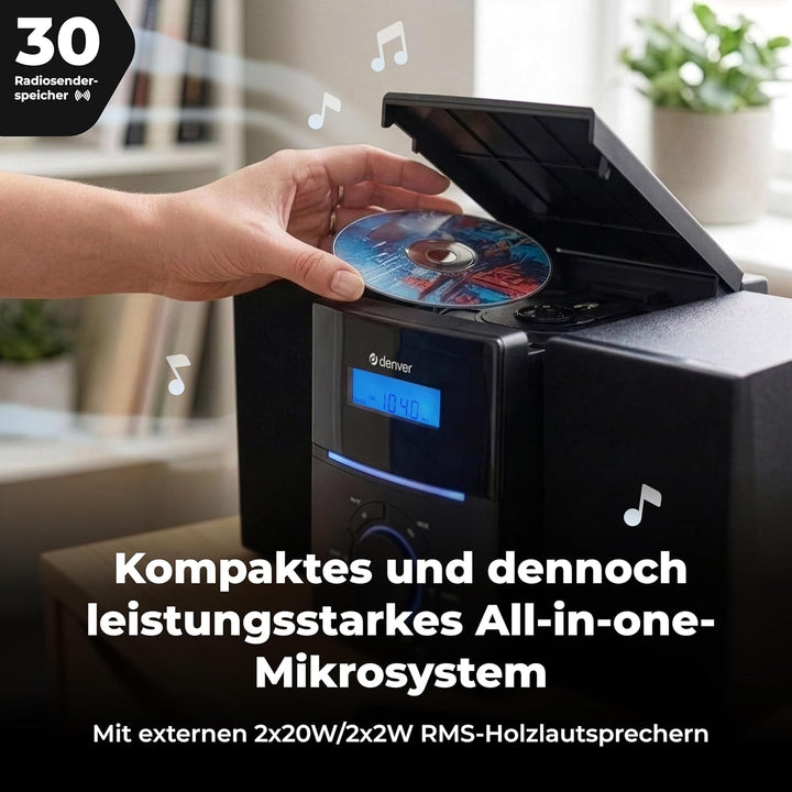 Denver MCA-240 Micro HiFi System – CD Player, FM-Radio, AUX-Anschluss – Dual-Alarmfunktion & Fernbed