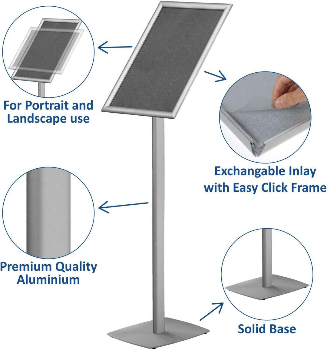 EUROPEL Infoständer mit A3 Klapprahmen - Drehbar im Hoch- oder Querformat - Ständer für Austauschbar