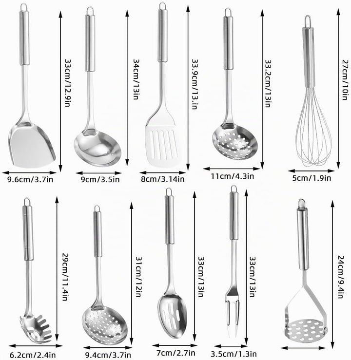 10er Küchenhelfer Set Küchenutensilien Edelstahl Kochlöffel Set Edelstahl Küchen Utensilien Set mit