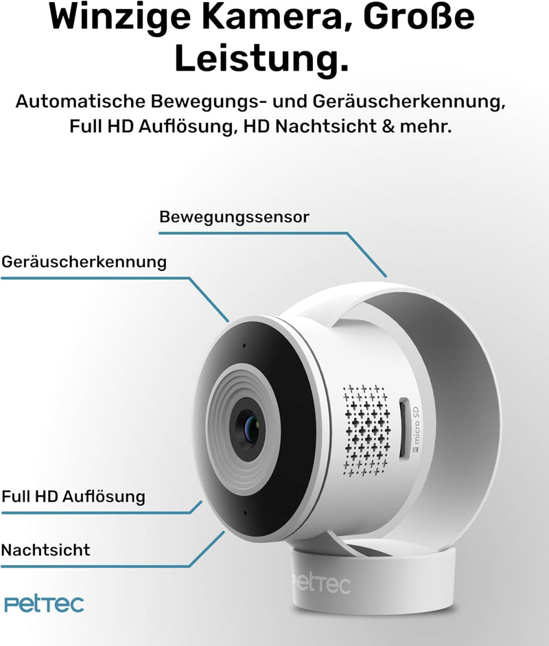 PetTec Cam Lite | Überwachungskamera für Haustiere mit App, Bewegungsmelder & Handyübertragung | WiF