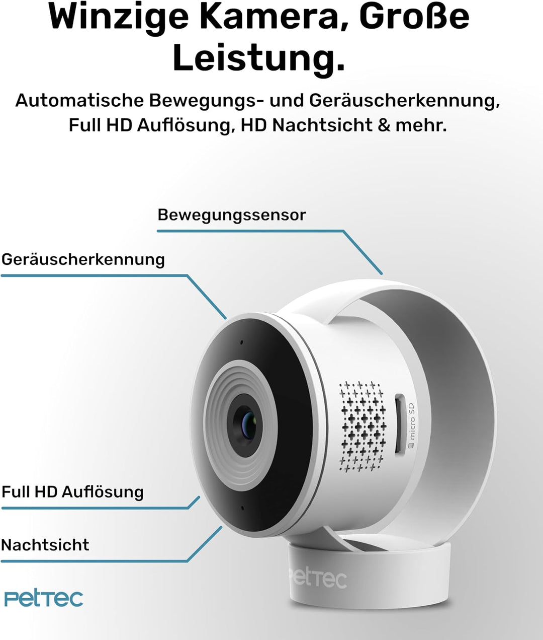 PetTec Cam Lite | Überwachungskamera für Haustiere mit App, Bewegungsmelder &amp; Handyübertragung | WiF