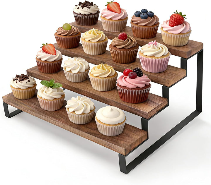 Tortenständer aus Holz für 16 Cupcakes, 4 Etagen Cupcake Ständer Stufenregal für Desserts, Donuts, K