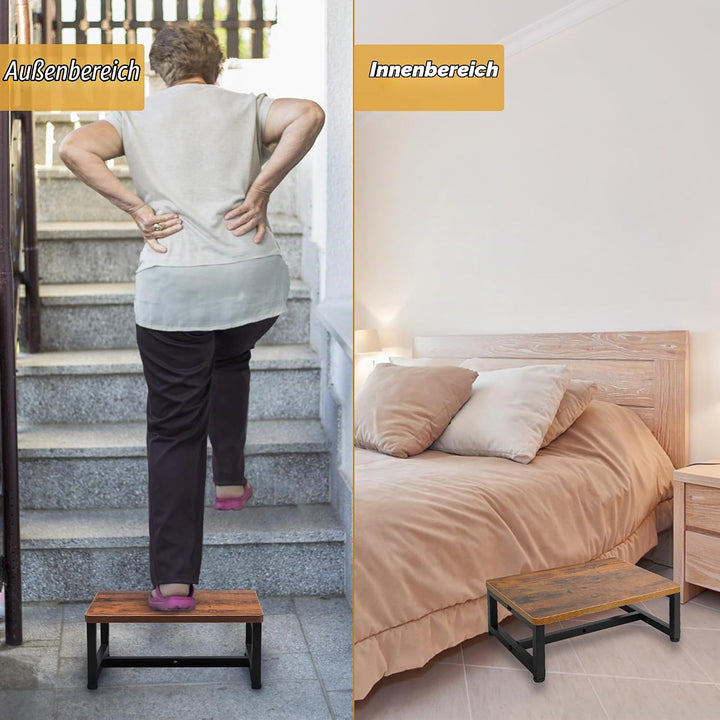 Trittstuhl mit 159 kg Tragfähigkeit - Anti-Rutsch-Gummi-Füsse, brauner Holz-Design, Allzweck für Küc