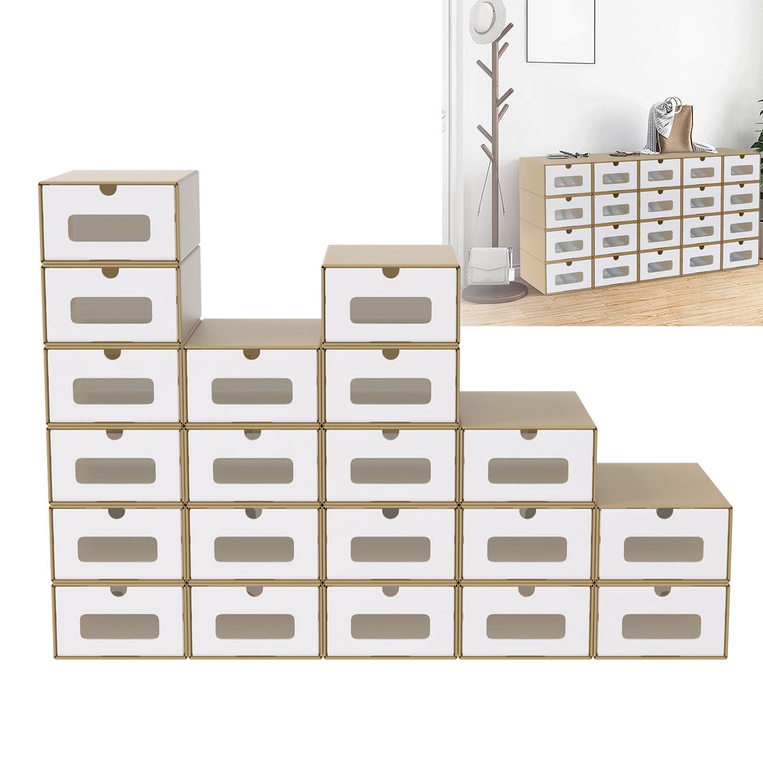 20 Stück Kraftpapier Schuhboxen Aufbewahrungsboxen Schuhbox mit Sichtfenster Praktische Schuhaufbewa