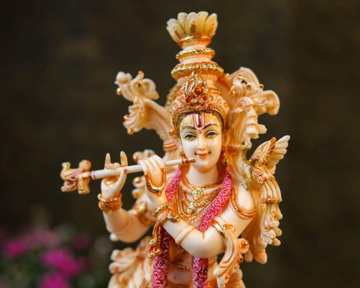 SHIVAJI ARTS Krishna-Statue, Marmor, gross, handbemalt, Zuchtmarmor, Herr Krishna Idol, Hindu Ehe