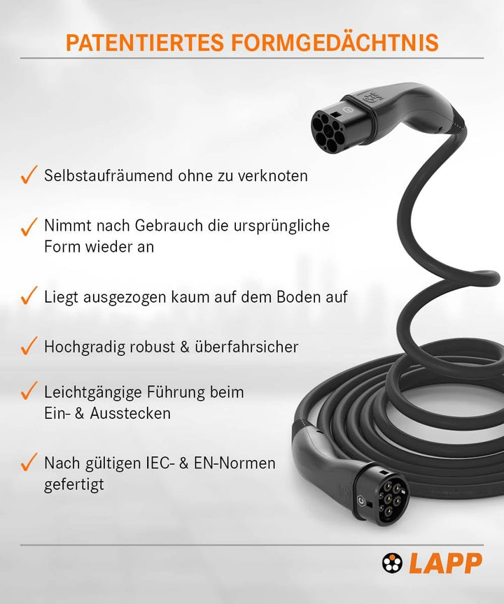 Lapp Mobility Helix Typ 2 Ladekabel 11 kW/Selbstaufrollend / 20 A / 3-Phasig/E-Auto Ladekabel/Mode 3