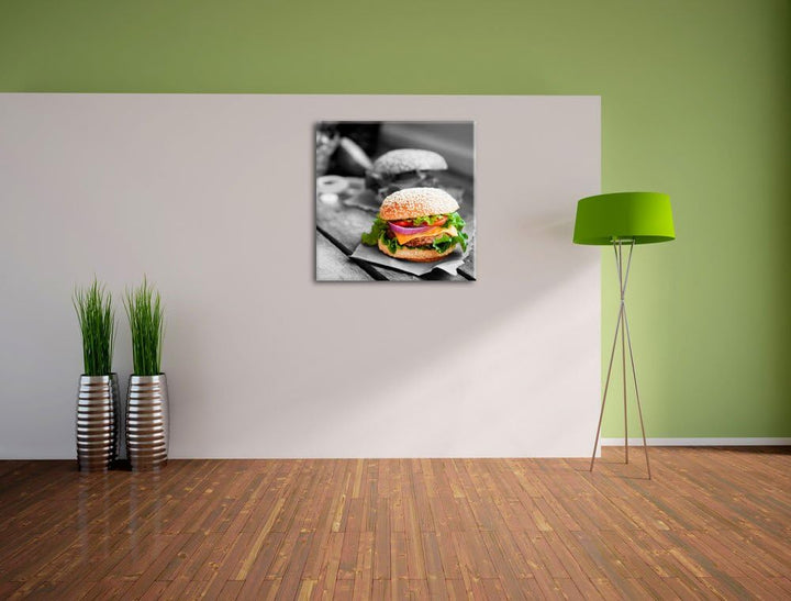 Pixxprint Leckere Burger als Leinwandbild/Grösse: 70x70 cm/Wandbild/Kunstdruck/fertig bespannt, 70x7