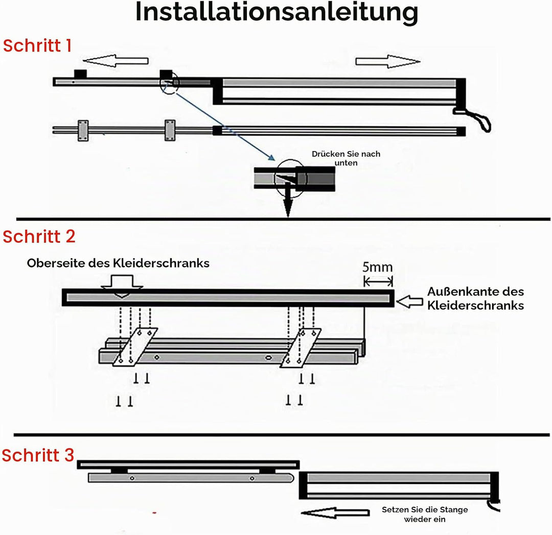 Ausziehbare Kleiderstange zum Herausziehen der Kleiderbügel Verstellbarer Kleiderschrank Teleskopsta