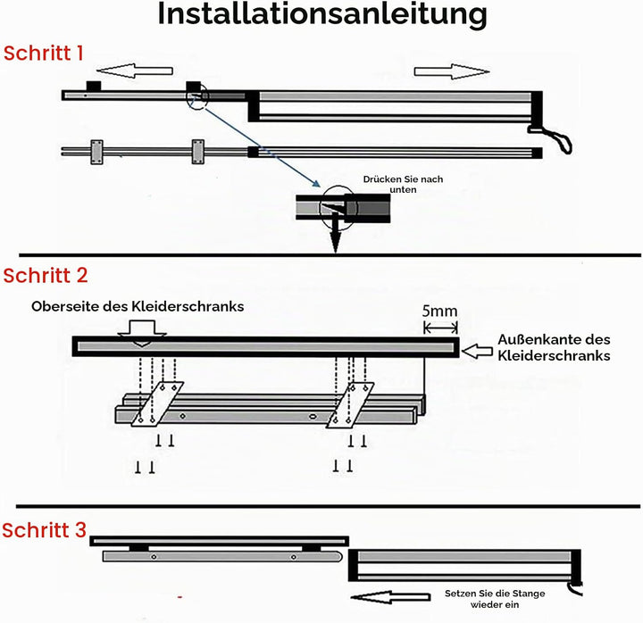 Ausziehbare Kleiderstange zum Herausziehen der Kleiderbügel Verstellbarer Kleiderschrank Teleskopsta