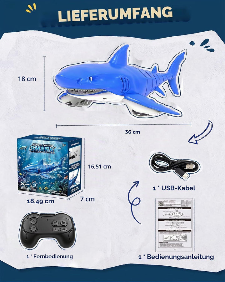 2.4G Ferngesteuertes Hai-Spielzeug mit LED-Augenleuchten, wiederaufladbares RC-Hai-Boot, IPX7 wasser