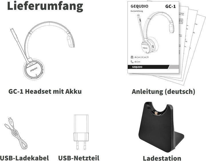 GEQUDIO GC-1 DECT Headset mit Ladestation für FritzBox - Kabellos Telefonieren am FritzFon – Duales