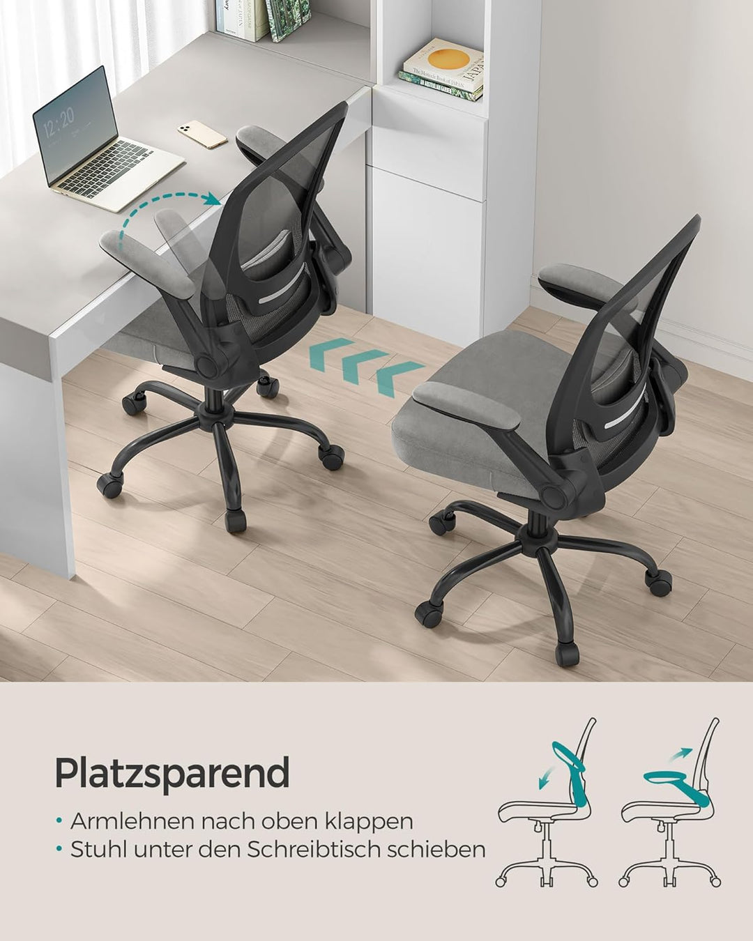 SONGMICS Bürostuhl ergonomisch, Drehstuhl mit Mesh, Lendenstütze, Wippfunktion, 53 cm grosse Sitzflä